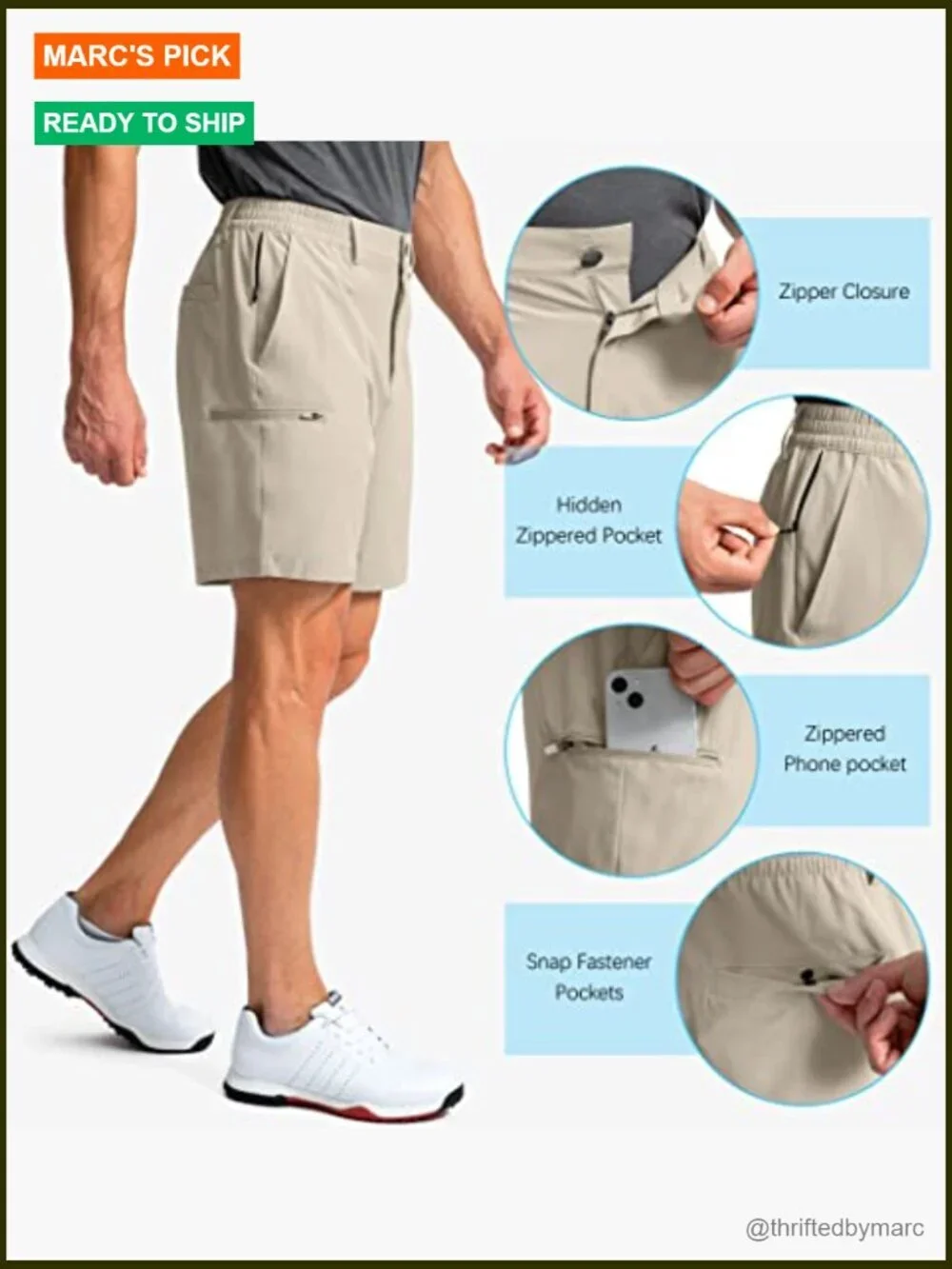 Men's Stretch Quick Dry Golf Shorts with 6 Pockets for Hiking Work
